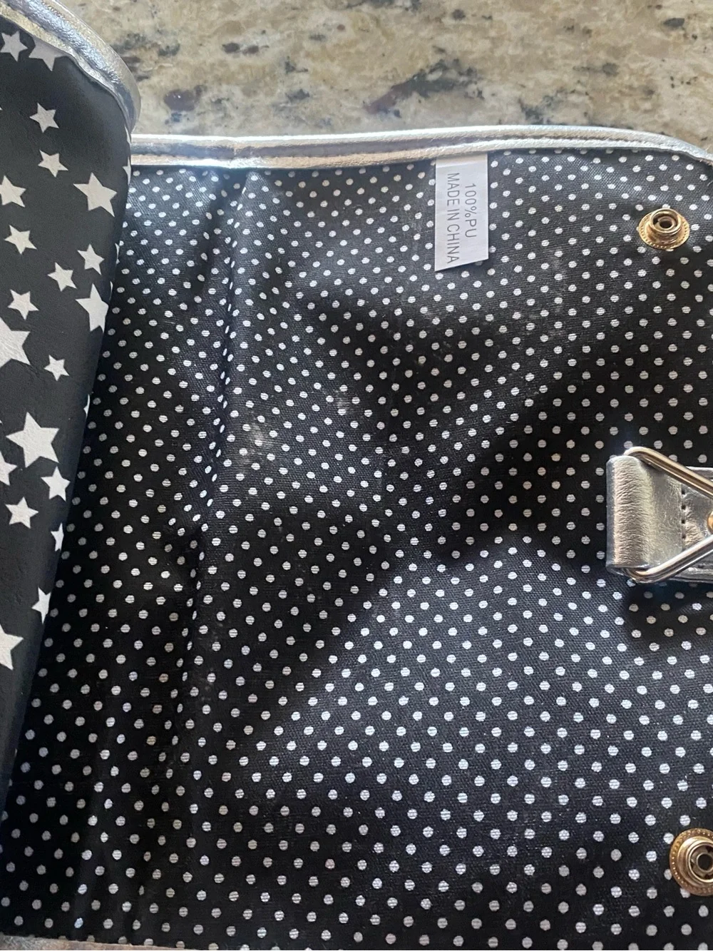 Roll Up Travel Organizer - Silver with Black Star Liner